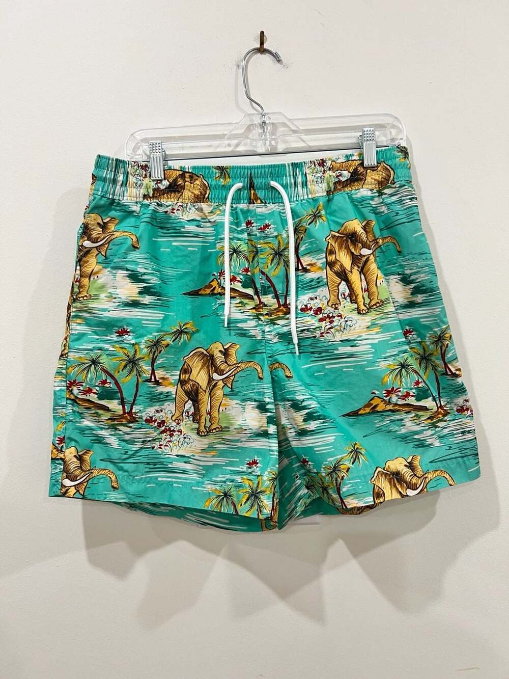 Polo Ralph Lauren Vintage Elephant Print Tropical meet Safari Swim Trunks Men M